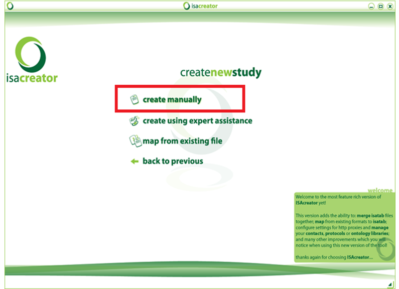 Create new study in ISAcreator